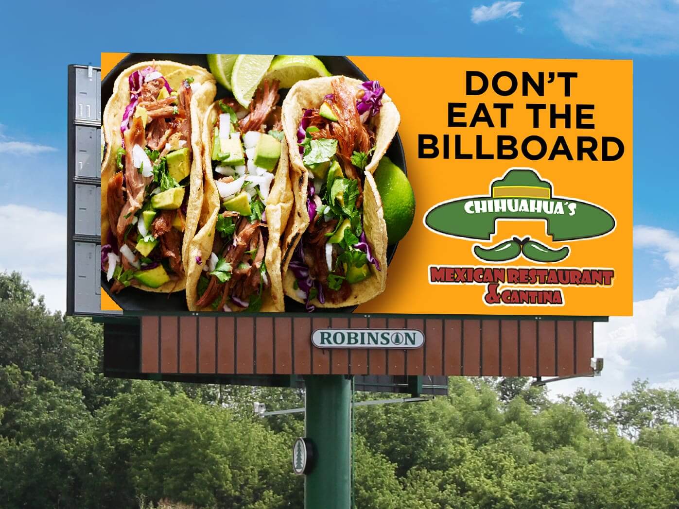 A billboard with two tacos on it