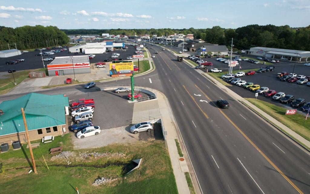 A view of an intersection from above.