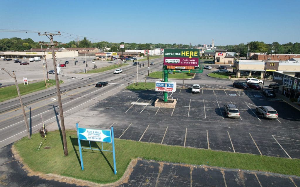 A view of an empty parking lot from above.