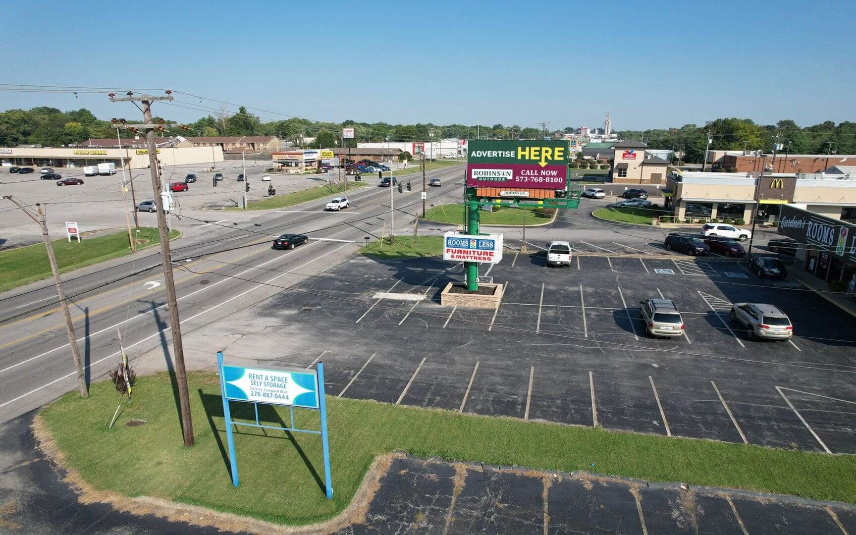 A view of an empty parking lot from above.
