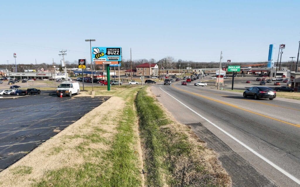 A road with grass and cars on it