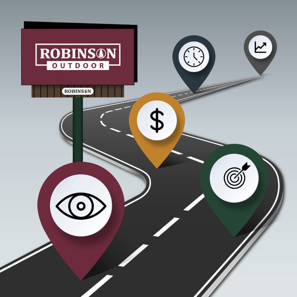 A road with multiple locations and different icons on it.