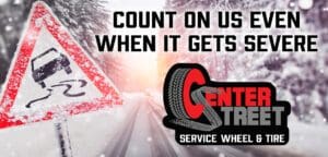 A picture of snow and trees with the words " central tire transit " in front.