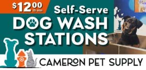 A dog washing station is being used by the cameron pet.
