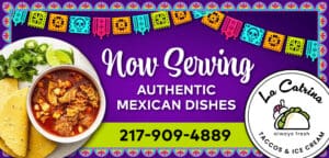 A purple sign with mexican dishes in it