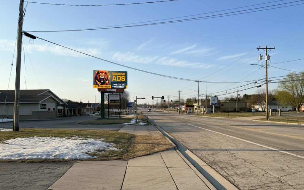 Empty suburban street with digital billboard
